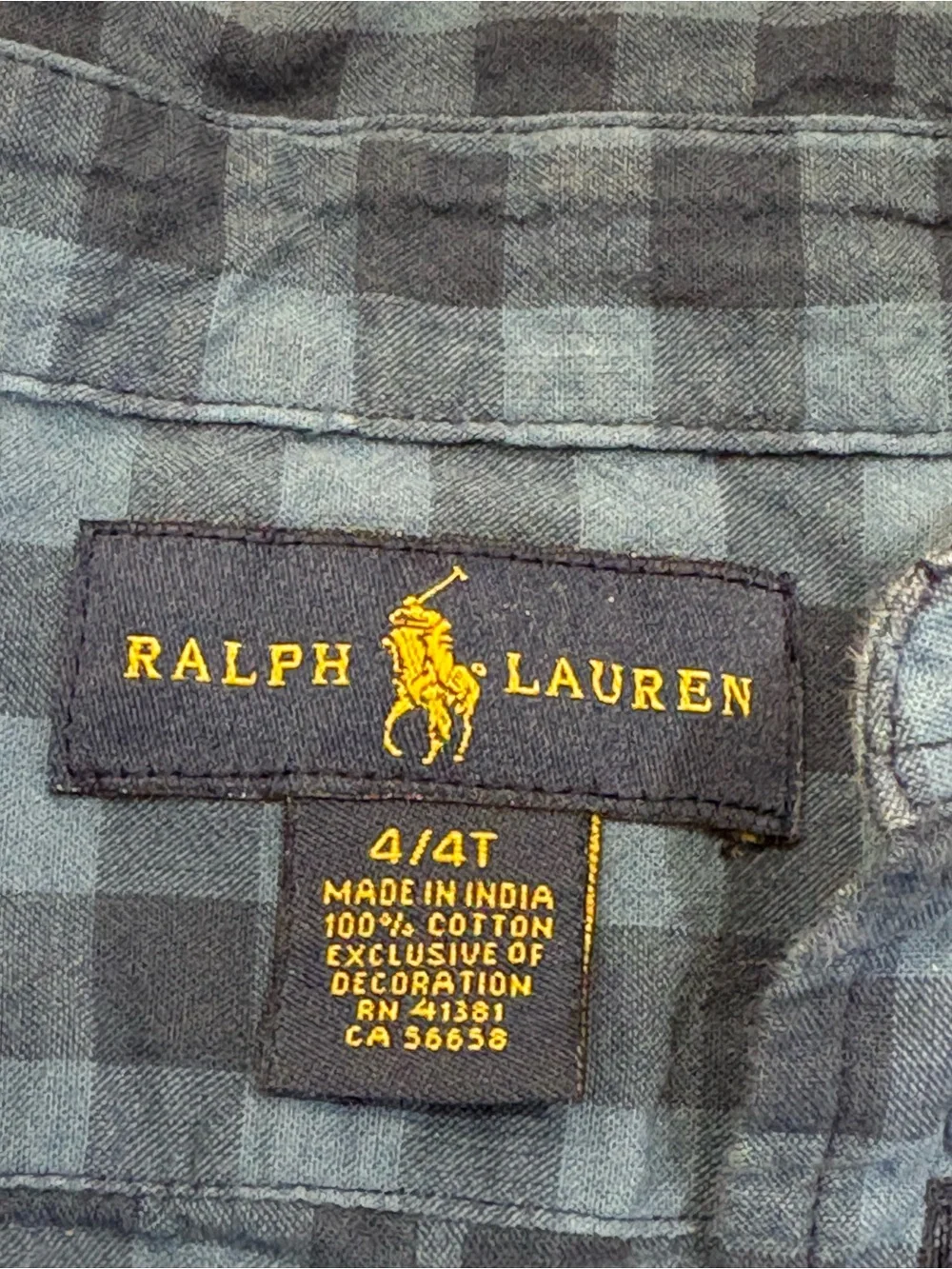 Ralph Lauren Cotton Navy and Blue Plaid Short-Sleeve Button-Down Shirt 4T